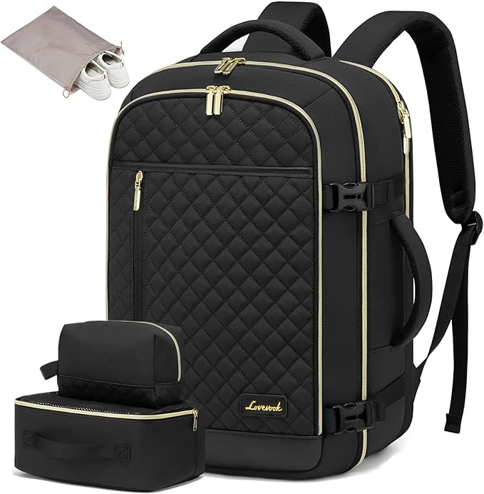 LOVEVOOK Travel Backpack for Women, Carry on Backpack for Airplanes,TSA Personal Item Travel Bag fits 15.6" Laptop,Travel Essentials Carry On Bag Flight Approved with 3 Packing Cubes