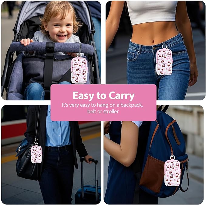 Hand Sanitizer Spray Case,Compatible with Popular Sanitizers,Zipper Pouch for Hand Sanitizer,Cute Fashion Accessories with Snap Hook for Glow Mist and Power Mist 1FL OZ,Suitable for Outdoor(Cherry)