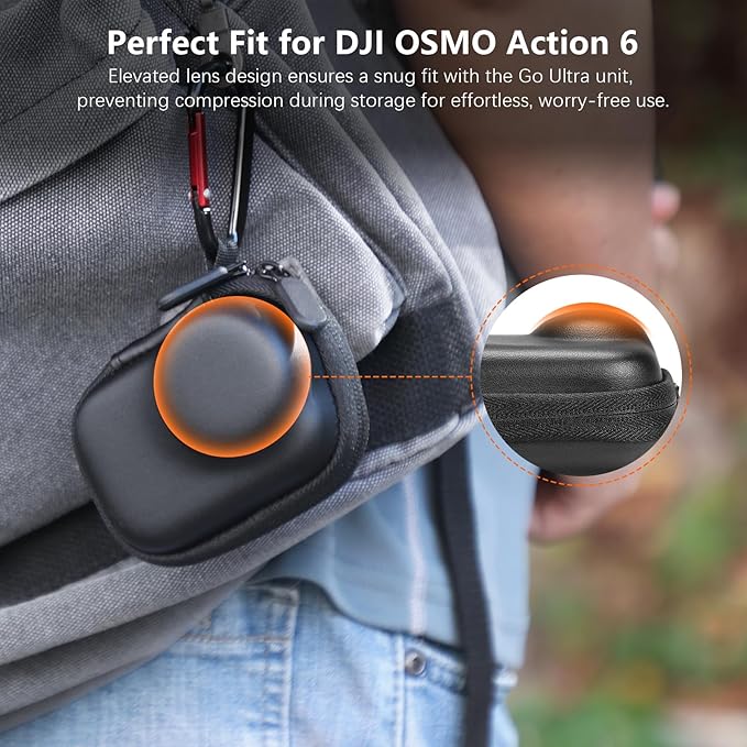 AMAZEAR Carry Case for DJI OSMO Action 6 Accessories, Action6 Portable and Compact Travel Bag Hard Leather Case with Soft Inner for Protection, Organization, and Storage, Black