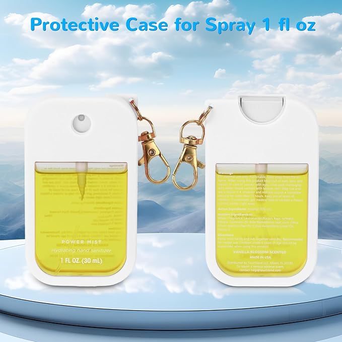Hand Sanitizer Spray Case Compatible with Touchland Power Mist 1 oz – Silicone Case with Keychain for Touch Land Mist 1 fl oz（30 ml）, Hydrating Hand Sanitizer Accessory for 1 fl oz(Black+White)