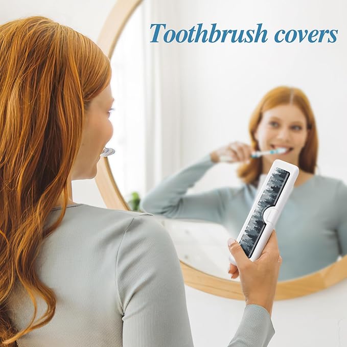Toothbrush Travel Case - Colorful Pattern, Holder and Covers for Toothbrushes, Includes Tongue Scraper Case