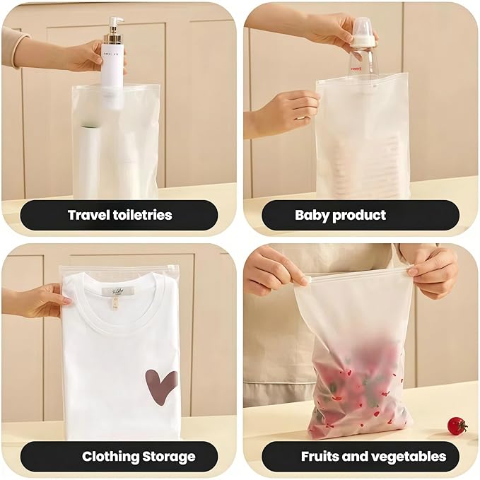 Travel Storage Bags - 25 Pcs Waterproof Clothing Packing Bags with Zipper, Frosted Plastic Bags for Clothes, Shoes, Toiletries & Cosmetics Organizers, 5-Size