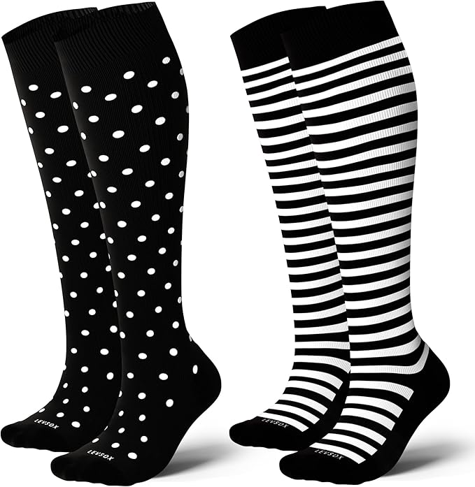 LEVSOX Cotton Compression Socks for Women&Men 20-30mmHg Knee High Cute Support Sock for Nurses Pregnancy Travel