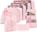 8 Set Compression Packing Cubes for Travel Essentials,Suitcase Organizer Bags, Carry-On Luggage Accessories with Laundry & Toiletry Bag, Road Trip & Camp Gifts for Men and women（pink）