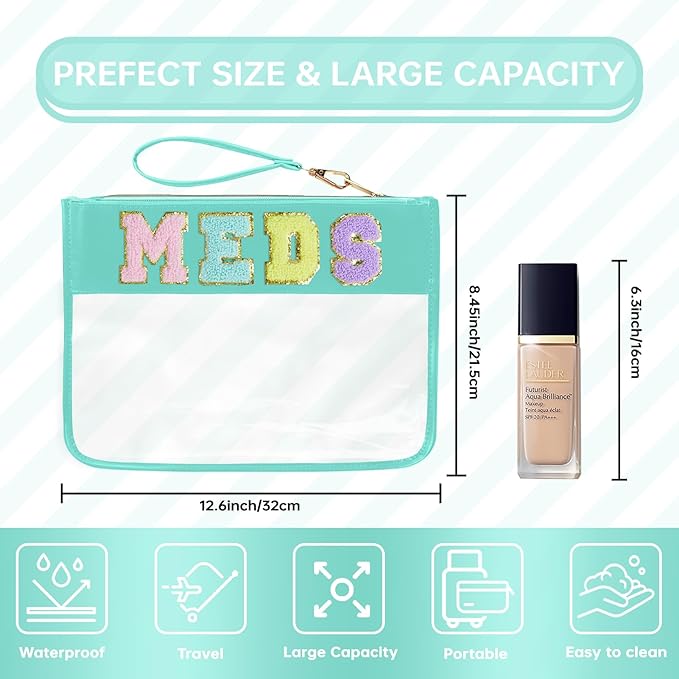 Siwara Snack Bags Clear Pouch Travel Makeup Bag Chenille Letter Bags for Zipper Pouch Clear Cosmetic Bag Clearly Tote Bag Makeup Travel Bags for Women