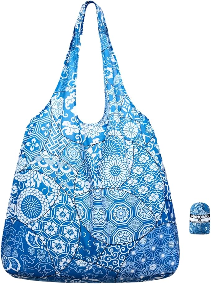 Nanobag Ultralight Heavy Duty Foldable Tote for Women & Men, Reusable Grocery & Travel Bag, Packable Collapsible Compact Market Essential (XL Porcelain)