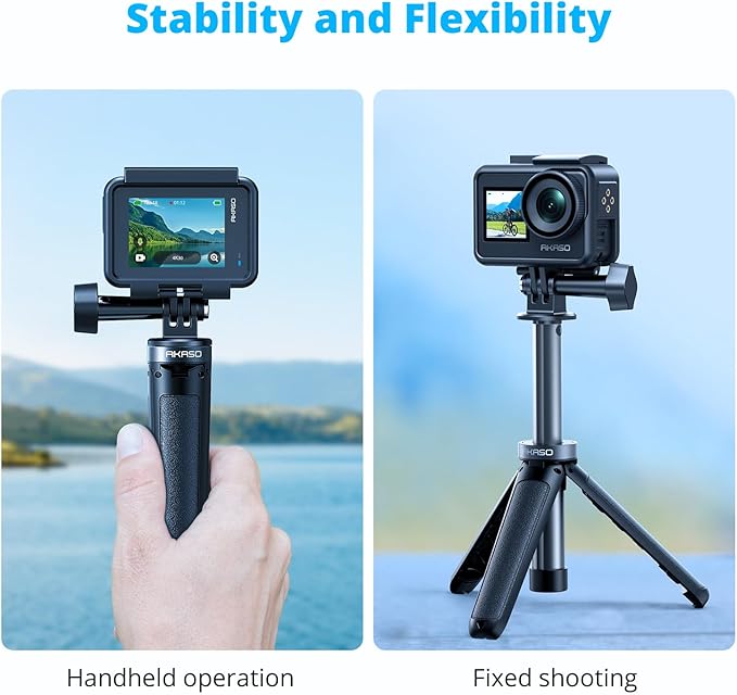 AKASO Mini Selfie Stick Tripod Lightweight Extension for Shooting Video Vlog Accessories Compatible with AKASO EK7000/Brave 4/Brave 7/Brave 8/GoPro Hero 13/12/11/DJI Osmo Action/ODDV Action Camera