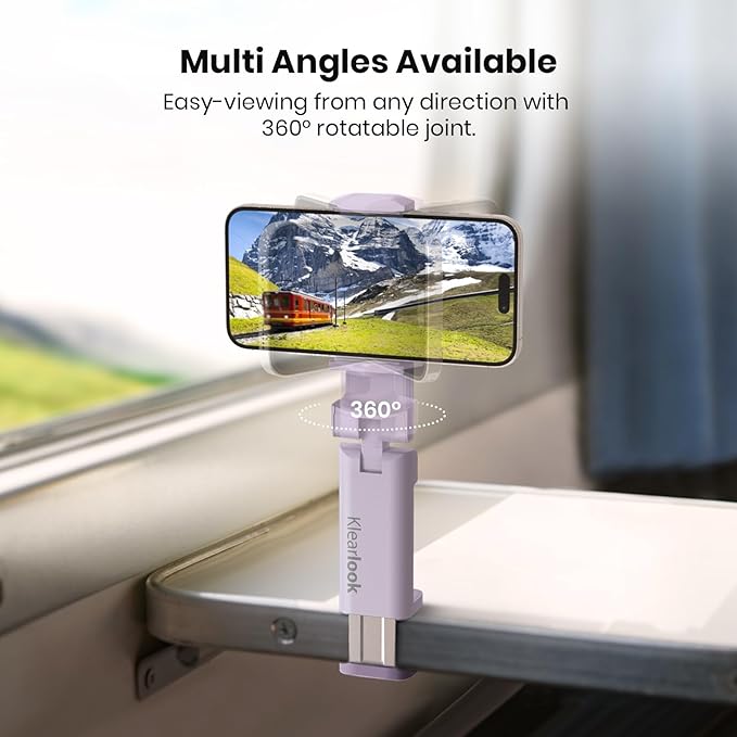 Airplane Travel Essentials Phone Holder, Klearlook Christmas Stocking Stuffers Phone Mount with Multi-Directional 360° Rotation, Travel Must Haves Handsfree Gadgets for Flying, Table or Outdoor-Lilac