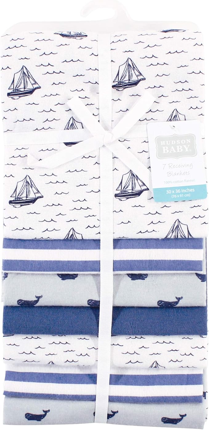 Hudson Baby Unisex Baby Cotton Flannel Receiving Blankets Bundle, Sailboat, One Size