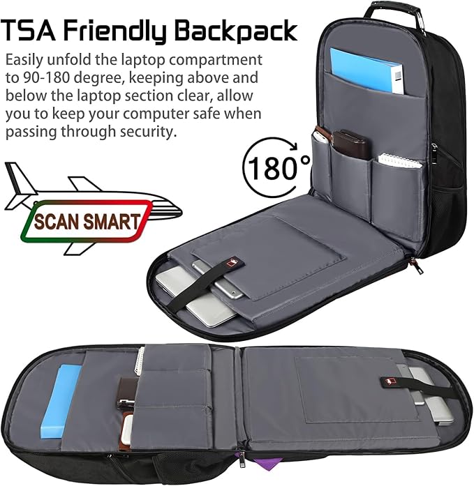 Mogplof 18.4 inch Travel Backpack Men Women, 55-60L Extra Large Laptop Backpack RFID Anti Theft TSA Friendly Flight Approved Backpacks, Water Resistant College School Heavy Duty, Purple