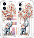 Compatible with iPhone 16 Plus Case Card Holder for Women Cute Design,Wallet Phone Cases Transparent Cool Kawaii Protective (Clear Elephant Creating Flowers)