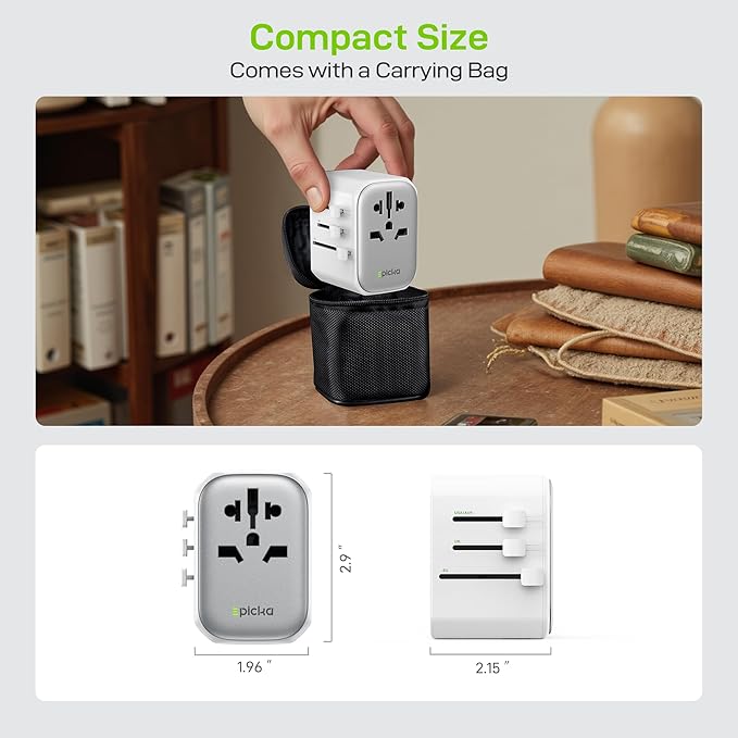EPICKA Pulse 45W International Power Adapter, Universal Travel Adapter with PD Fast Charging, 5-Port (1 AC/2 USB-A/2 USB-C) European Travel Plug Adapter, Travel Essentials (White)