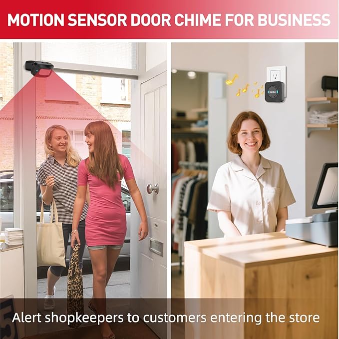 CallToU Wireless Motion Sensor Alarm Indoor Motion Detector Alarm Bed Alarms for Elderly Dementia Patients, Motion Sensor Door Chime for Business/Home/Office/Store with 500FT Range 5 Adjustable Volume