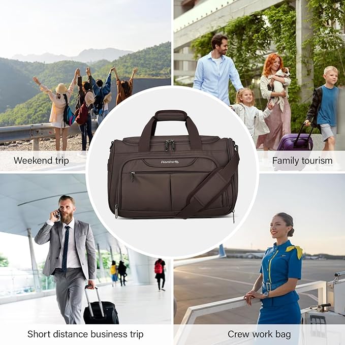 Hanke Carry On luggage Bags for Travel, Large Foldable Duffle Bag for Travel, Softside Lightweight Travel Bag Carry On Bags for Airplanes Women, Travel Tote Bags for Women Men.（Coffee）