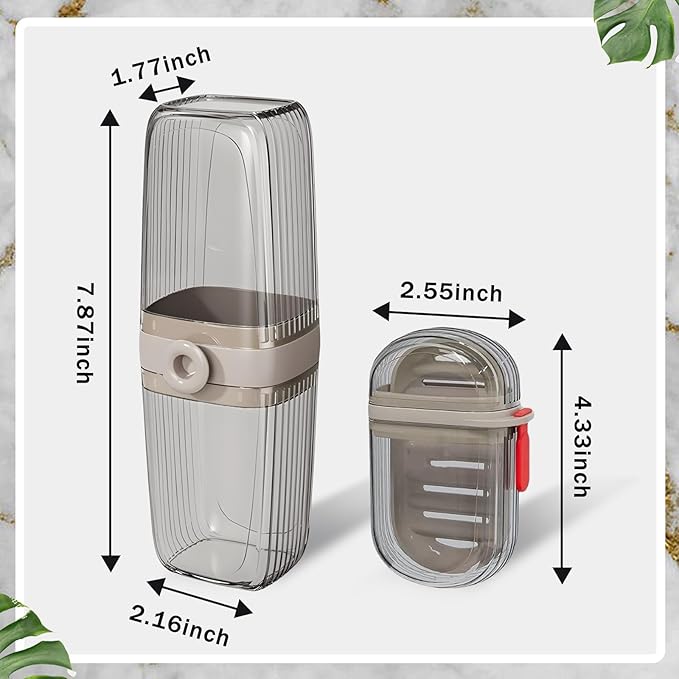 Toothbrush Travel Case and Soap Travel Case, Leakproof Soap Container with Cover, Portable Toothbrush Holder for Bathroom Storage, Camping, and Trip