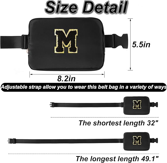 Uygafly Fashion Waist Packs Cute Teen Trendy Stuff Travel Essentials - Birthday Gifts for 6 7 8 9 10 11 12 13 Year Old Girl,Belt Bag for Women Girls Fanny Pack Crossbody Bags for Kids | Black,M