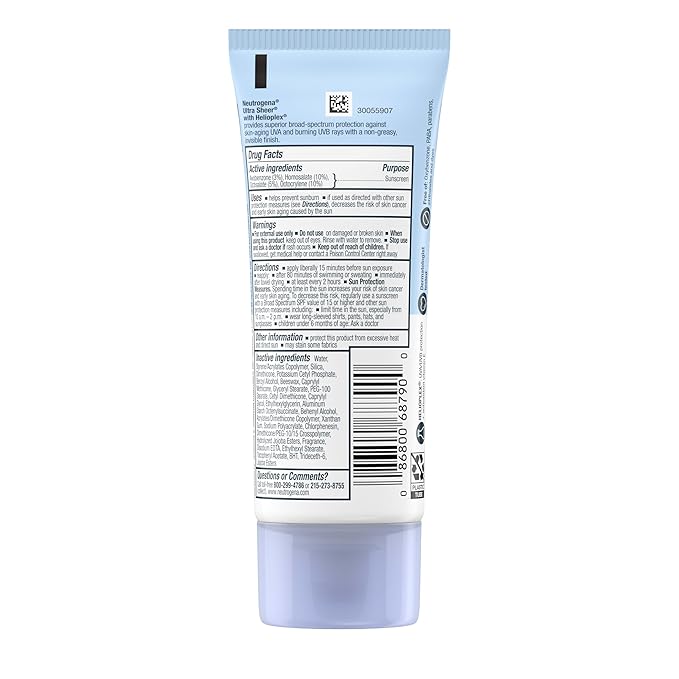 Neutrogena Ultra Sheer Dry-Touch Sunscreen SPF 55 for Face & Body, Lightweight Non Greasy Broad Spectrum UVA/UVB Protection, No White Cast, Water Resistant (80 Min) Travel Sunscreen Lotion, 3 fl oz