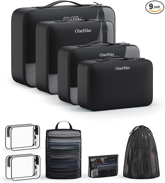 11 Set / 9 Set Packing Cubes for Travel,Gifts for Women Mom Kids,TSA Approved Bags for Makeup, Cosmetic, Toiletry, Organizers for Suitcase Carry On, Cruise Essentials Airplane Accessories, Black
