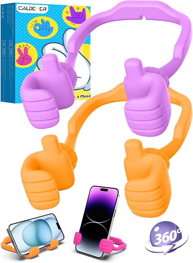 Gifts for Mothers Day Mom Wife Cell Phone Stand - 2 Pack Thumbs Up Lazy Phone Holder for Desk Birthday Gifts Stocking Stuffers for Kids Teens Boys Girls(Bright Purple & Orange Yellow, 2)