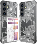 Compatible with Samsung Galaxy S24+ Plus / S25+ Plus Case Card Holder for Women Cute Design,Wallet Phone Cases Transparent Cool Kawaii Protective (Clear Flower White)