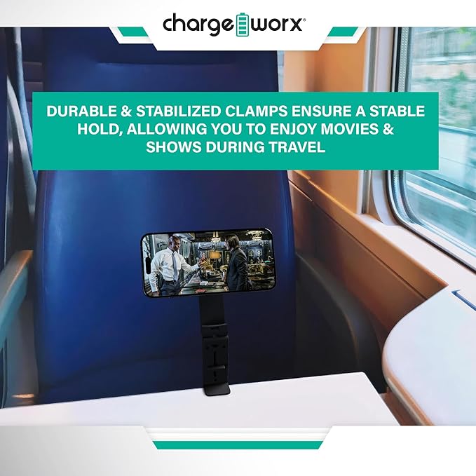 CHARGEWORX Magnetic Phone Holder for Airplane, Foldable Travel Mount with Clamp and 360 Rotation, MagSafe Compatible iPhone 17 Pro Max and Android, Portable Hands Free Desk and Car Mount