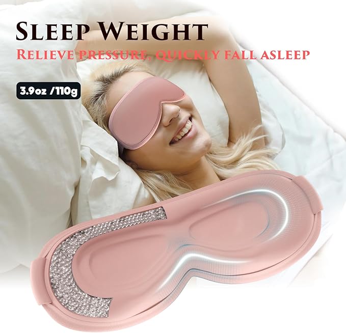 Weighted Eye Mask Cover for Sleeping - Eye Masks for Sleep with Adjustable Strap, Lash Extension Eye Covers for Women Men, 3D Contoured, Plane Travel Essentials, Blindfold for Meditation (Pink)