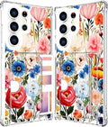 Compatible with Samsung Galaxy S24 Ultra Case Card Holder for Women Cute Design,Wallet Phone Cases Transparent Cool Kawaii Protective (Clear Flower Art Rose Peony)
