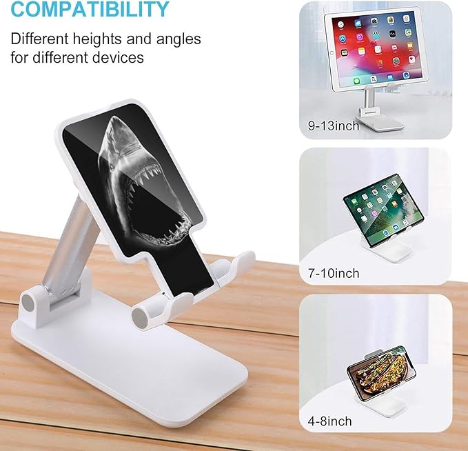 Black Shark Bite Portable Cell Phone Stand Foldable Desktop Phone Holder Adjustable Height Angle with Print Pattern