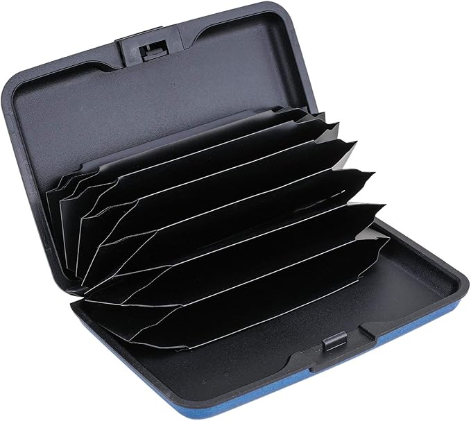 ELFISH RFID Blocking Credit Card Protector Aluminum ID Case Hard Shell Business Card Holders Metal Wallet for Men or Women (Dark blue)