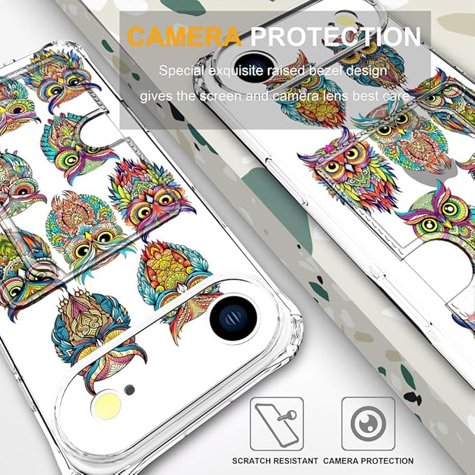 Compatible with iPhone 17 Air Case Card Holder for Women Cute Design,Wallet Phone Cases Transparent Cool Kawaii Protective (Clear Colorful Owls Cartoon)