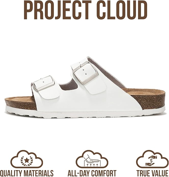 Project Cloud 100% Genuine Leather Flat Sandals For Women 2026 Cork Footbed Womens Sandals with Memory Foam and arch support Vacation Essentials Slides for Women Footwear (Venita)