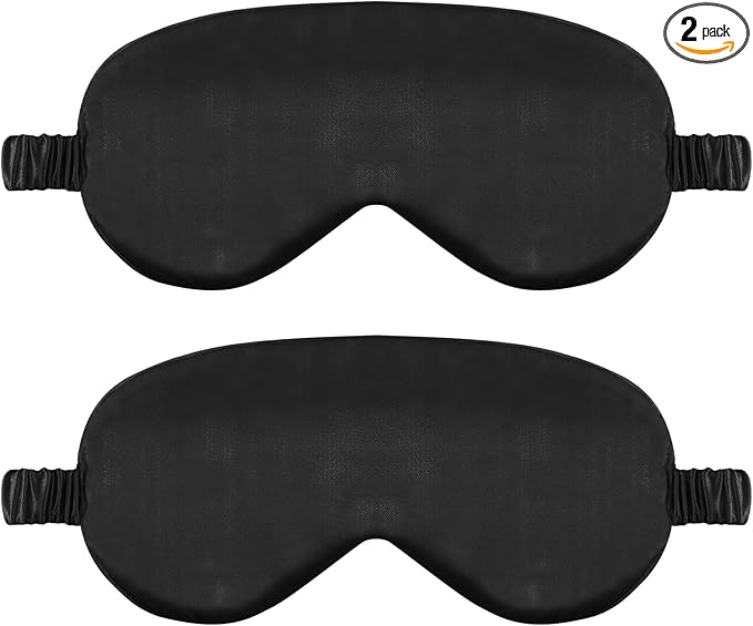 2 Pack Sleep Mask Silk Eye Mask Cover for Sleeping, Soft Satin Blindfold with Elastic Strap, Comfortable Night Sleeping Mask for Women Men (Black)