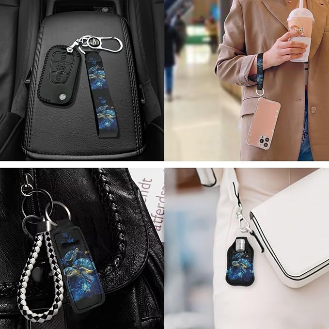 Suobstales 3Pcs Travel Bottles Keychain Holder Set,Travel Bottle Sleeves+Neoprene Chapstick Holders+Lanyard Keychain