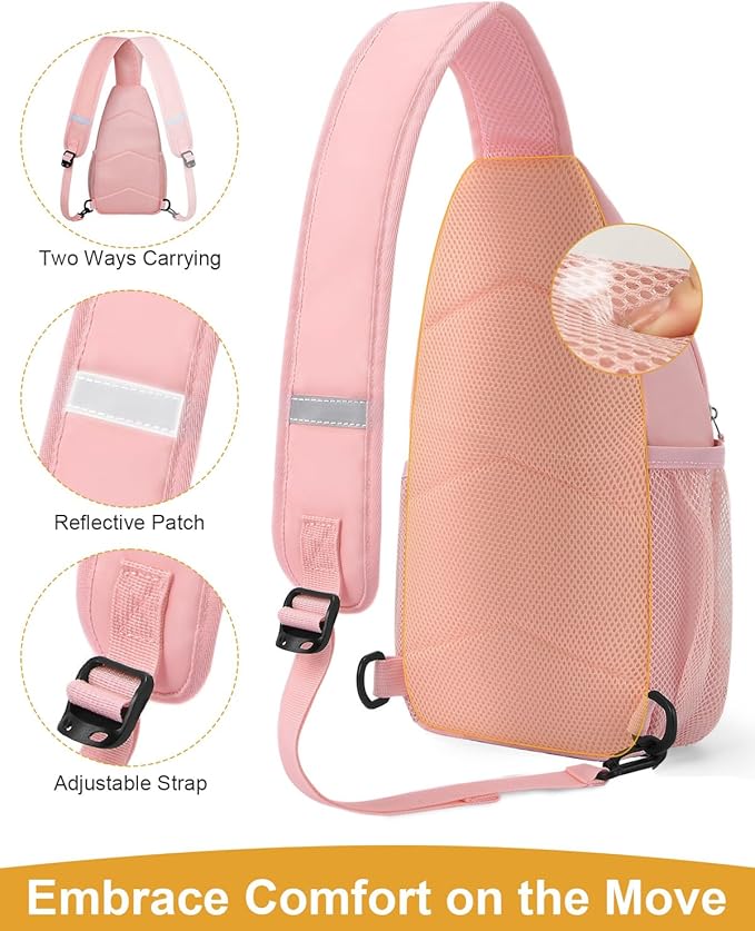 Pritent Crossbody Bags for Women Man Waterproof Sling Bag Backpack Trendy Casual Cross Body Bag with Convertible Shoulder Strap Chest Bag for Camping Hiking Travel Essentials (Pink, Large )