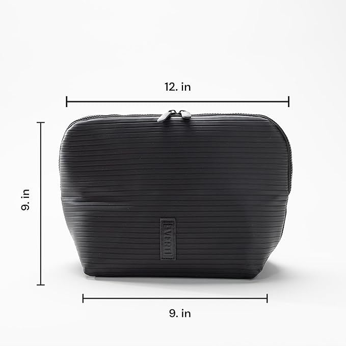 THE VERTI-Vertical Waterproof Makeup & Toiletry Bag | 23-Pocket Organizer with Upright, Fold-Down Design for Skincare, Toiletries & Essentials (Onyx)