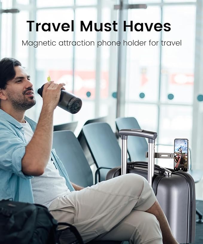 JINSERTA Airplane Travel Essentials Magnetic Phone Holder, Universal Handsfree Airplane Accessories Travel Must Haves Plane Phone Mount Travel Accessories for Flying Gifts (Silver)