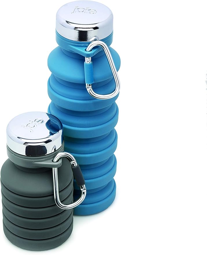 Joie Collapsible Water Bottle On The Go with Carabiner, Expands from 7.5 Ounces up to 16 Ounces, Silicone, Leak-Proof, BPA-Free, Space-Saving for Travel and Hiking, Colors May Vary