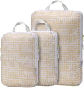 Boho Packing Cubes Luggage Organizer Bags for Suitcase & Backpack, Compression Packing Cubes for Travel, Lightweight Luggage Organizers, Travel Cubes for Packing, Vacation Essentials, 3pc Set - Beige