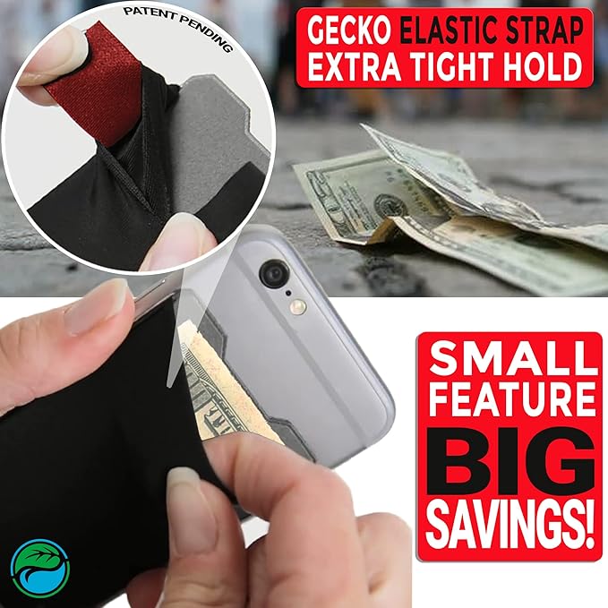 Phone Wallet - Adhesive Card Holder - Cell Phone Pouch - Stick on Lycra Pocket by Gecko - Carry Credit Cards and Cash
