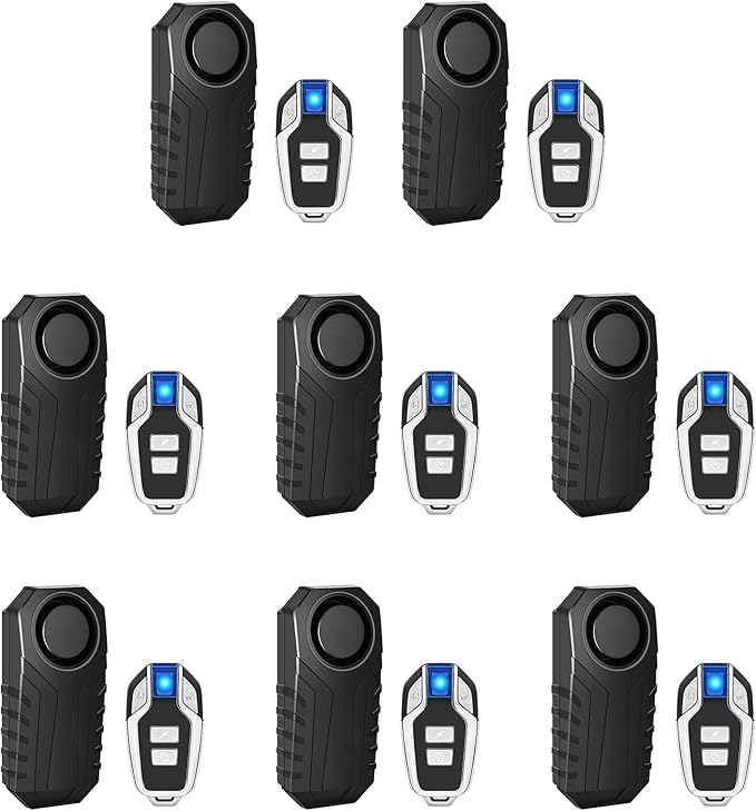 USUPERINK 8PK Bike Alarm for Ebikes,Electric Scooter Alarm, Bike Alarm with Remote, Motorcycle Alarm Anti-Theft Vibration Motion Sensor Security Alarm System 113dB Loud IP65 Waterproof SOS Function