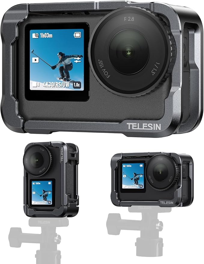 TELESIN Aluminum Alloy Protective Frame Case for DJI Osmo Action 6 Camera, Quick-Release Metal Rabbit Cage Protective Frame Housing Sleeve with 1/4" Screw and Cold Shoe