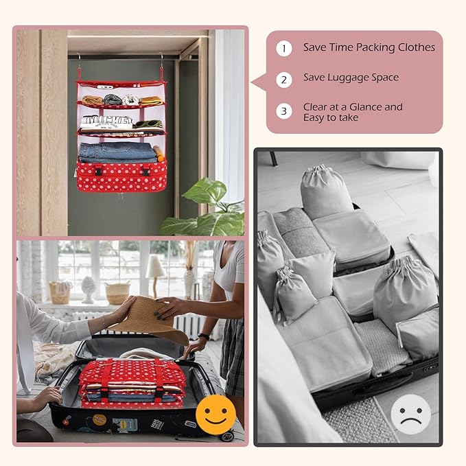 Surblue Hanging Closet Storage Bag Collapsible 3-Shelf Washable Oxford Fabric with 2 Hooks (XL 17.71 * 11.81 * 20in, Snow)