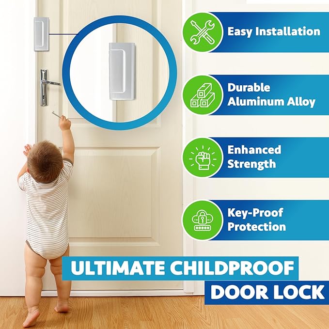 Dwell+Good Door Locks (2-Pack) - Easy To Install Aluminum Home Security Door Locks for Front Door - Child Proof Door Lock for Kids Safety- Withstand 800 lbs of Force & Tamper Proof Top Door Lock Latch