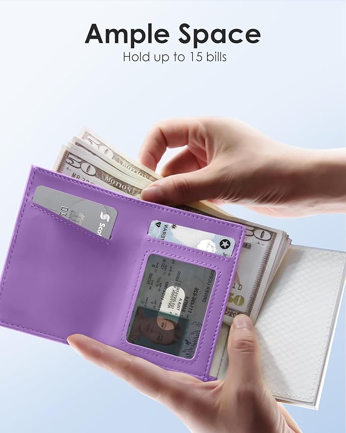 QLD RFID Wallet Women - Small Slim Trifold Wallet Anti-Theft Pop up Card Holder, Minimalist, Ultra Thin, Front Pocket, Premium Leather, 9-11 Cards Capacity | ID Window | Cash Slot
