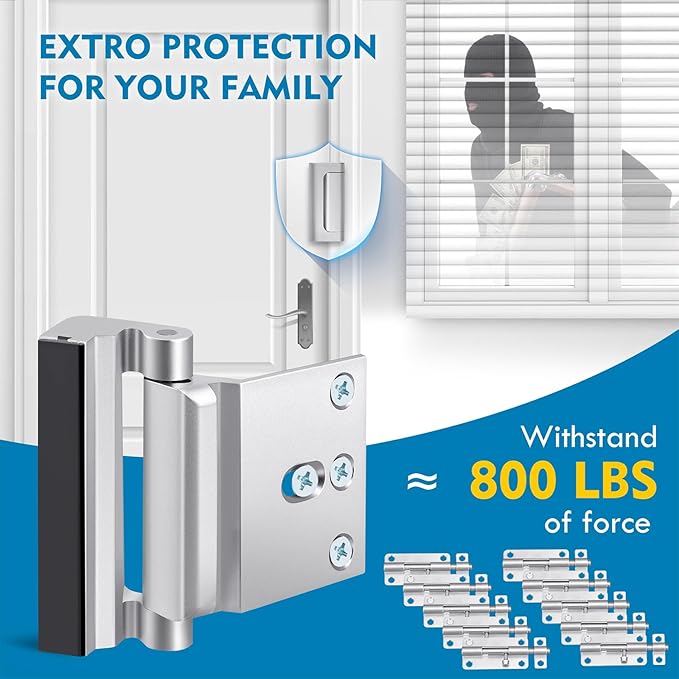 Door Reinforcement Lock for Home Security (800 lbs) – Child Proof Door Lock for Kids Safety, Door Safety Locks from Inside for Inward Swinging Doors, Quick Install, Ideal for Families & Solo Residents