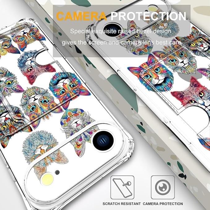 Compatible with iPhone 17 Air Case Card Holder for Women Cute Design,Wallet Phone Cases Transparent Cool Kawaii Protective (Clear Tattoo Cats Animal)
