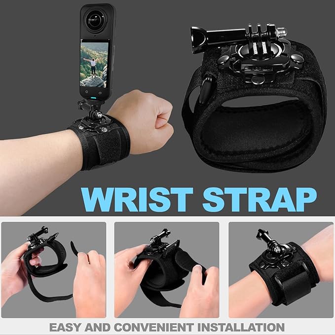 Accessories Set for Insta360 X5 X4 X3 X2 X, Head Strap Mount + Chest Mount Harness + Backpack Clip Holder + 360°Rotating Wrist Strap Compatible for GoPro Hero, DJI OSMO Action Camera and AK ASO