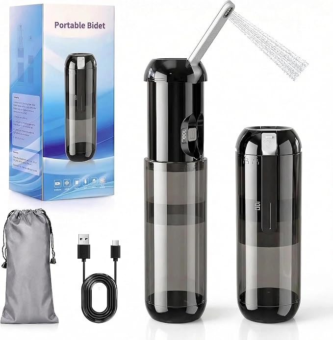 Portable Bidet Travel Size - Electric Handheld Travel Bidet Washer for Freshness on The Go, IPX7 Waterproof Toilet Sprayer for Post-Bathroom Hygiene, Camping & International Travel Essentials