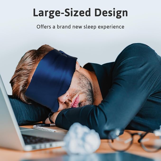 Silk Sleep Mask for Women Men Satin, ATreebag Eye Sleeping Mask & Blindfold with Adjustable Strap, Large Size, 1 PC Navy Blue