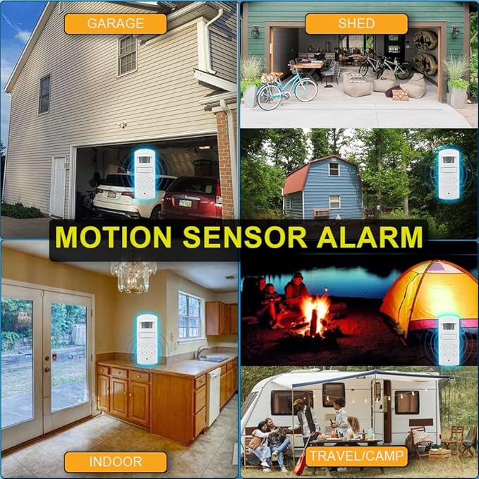 Loud 135db Keypad Motion Sensor Alarm Siren for Garage, Shed. Portable Cordless Battery Operated Travel PIR Motion Detector Alert. Freestanding Indoor Infrared Home Security Intruder Burglar Alarm